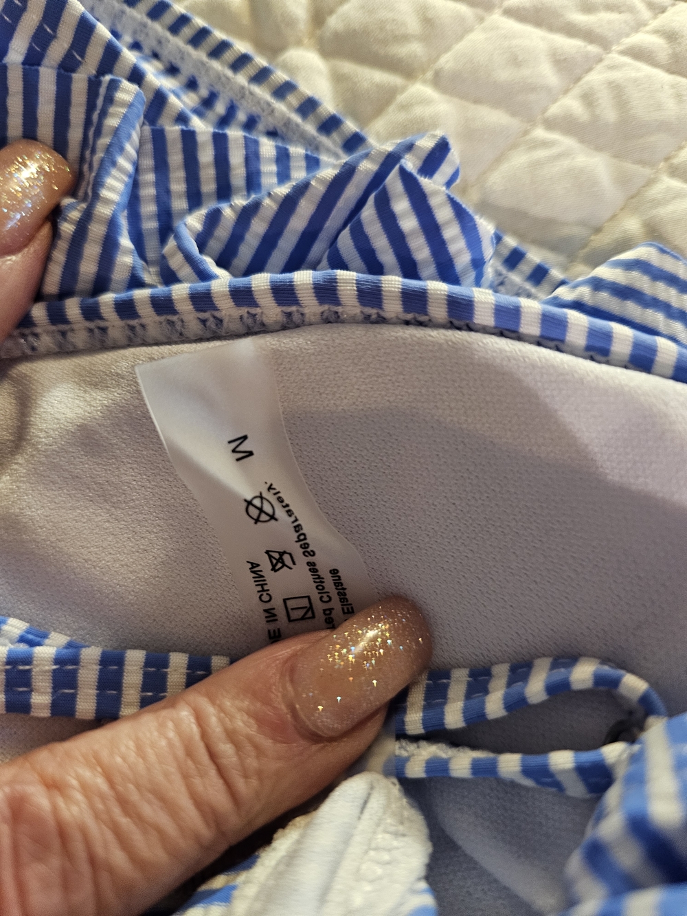 Blue & White Striped Ruffle Bikini Set - Picture 4 of 7